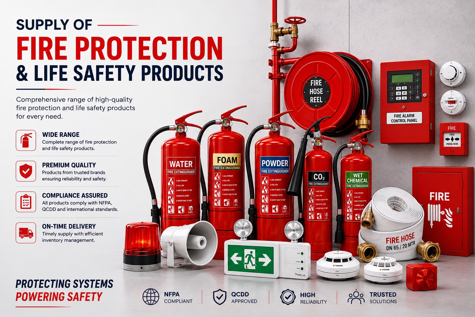 Fire alarm, firefighting and safety devices supplied in Qatar